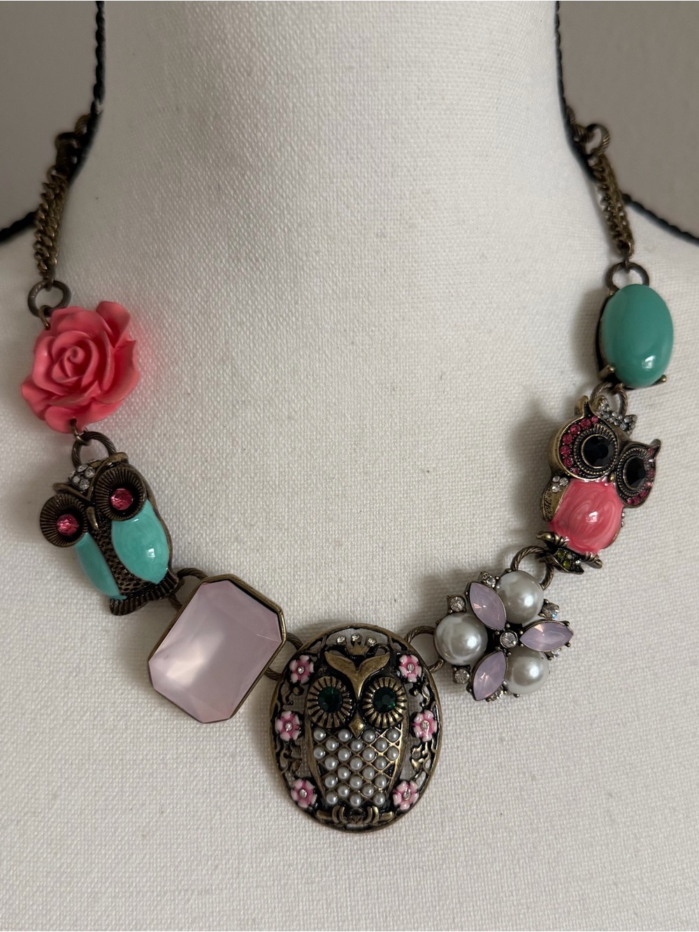 Besty Johnson Whimsical Owl & Floral Statement Necklace
